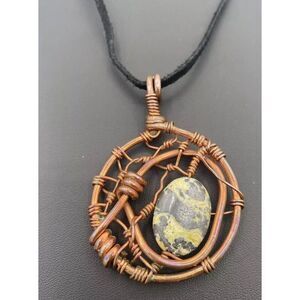 Unique Handmade Copper Wire Art Pendant with Yellow Jasper  Stone